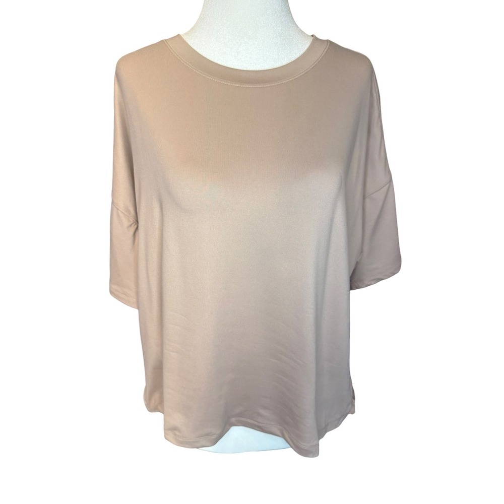 90 Degree by Reflex Womens Super Soft Deluxe Short Sleeve Top Tan Beige Large